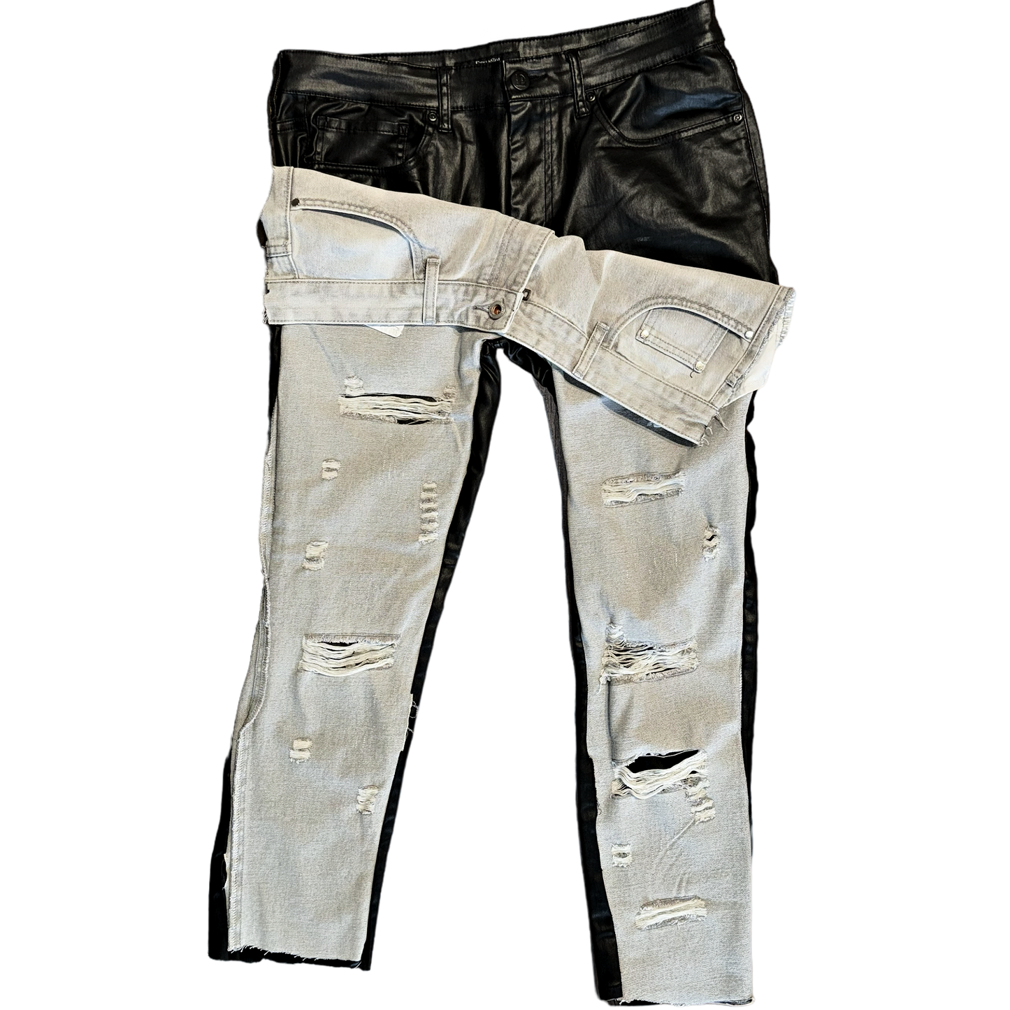 Leather Inside Out over Flap Jeans