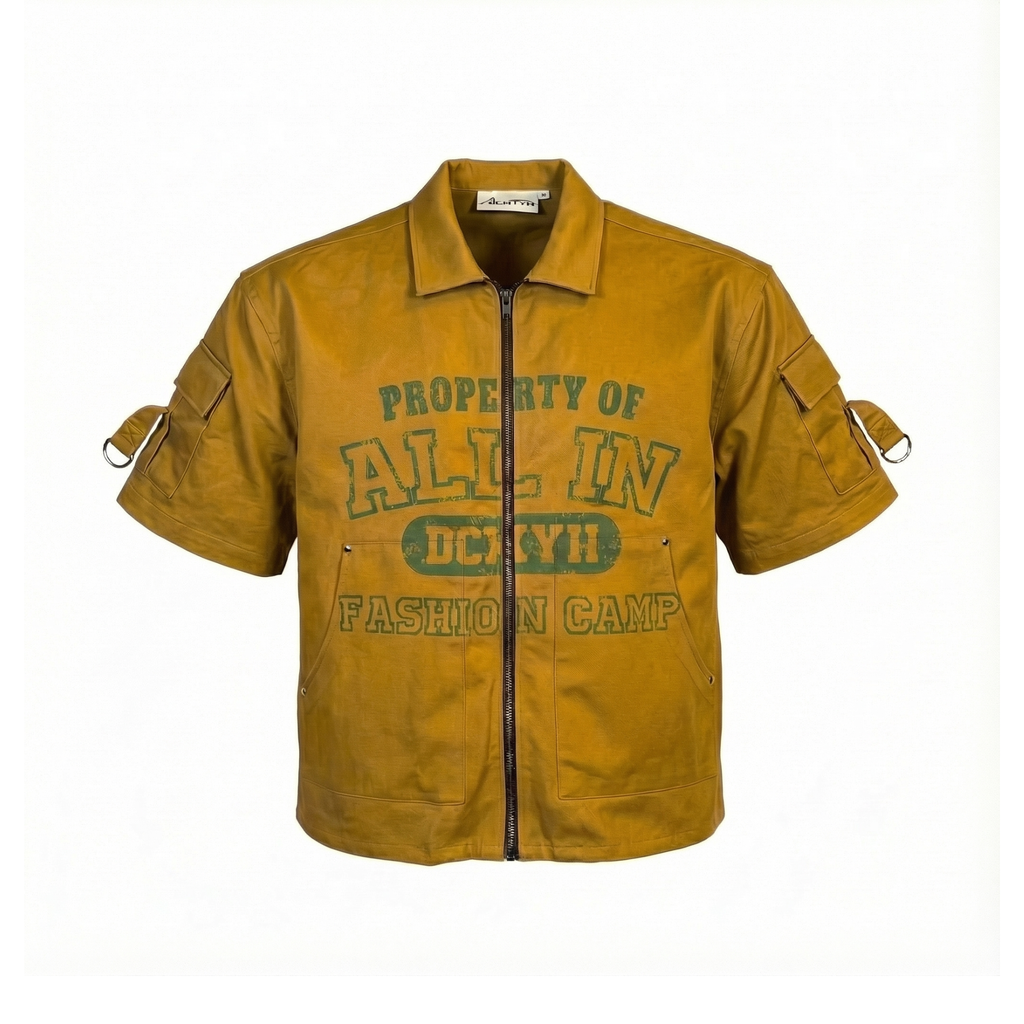 Zip up collar pocket shirt