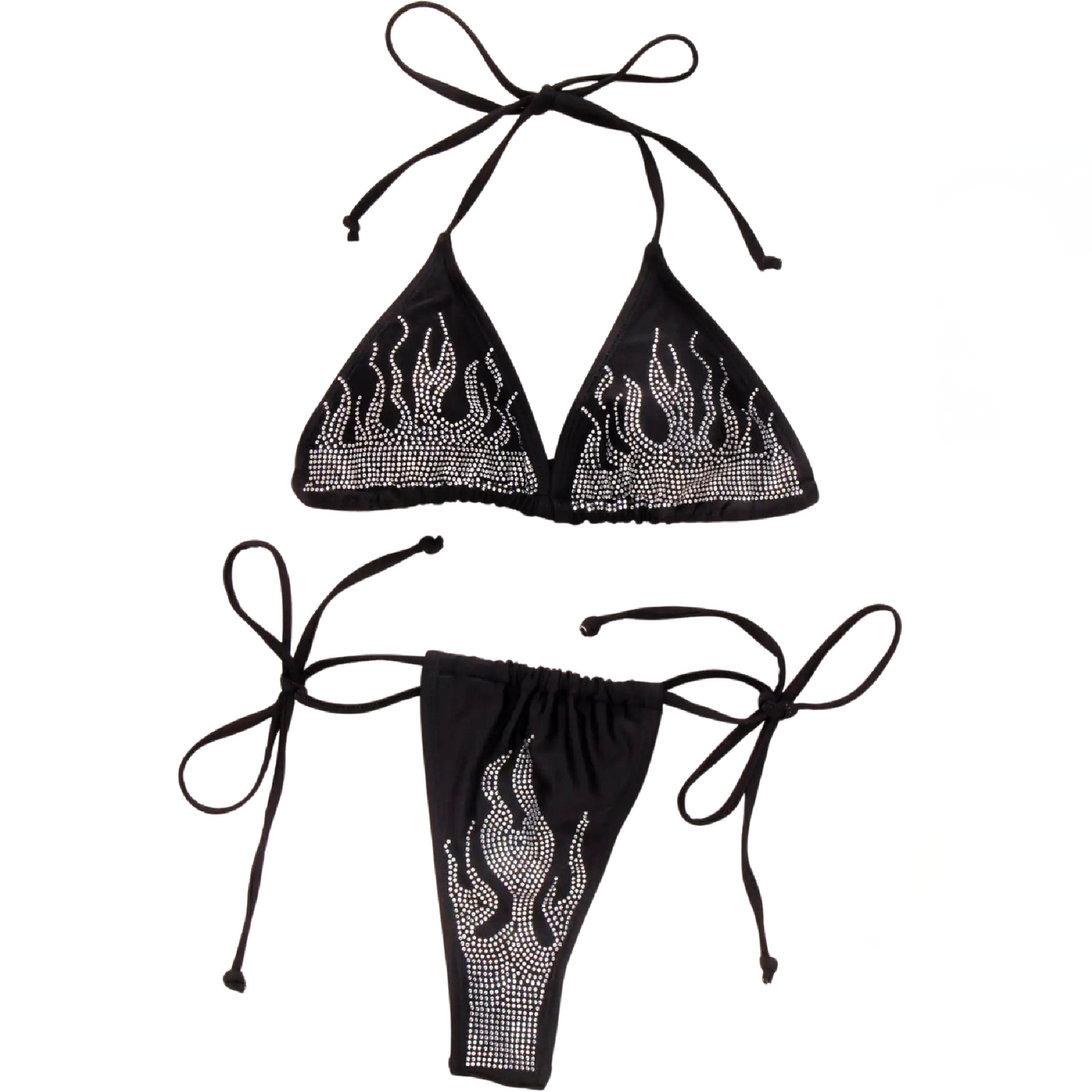Ensemble de bikini à strass flamme noire