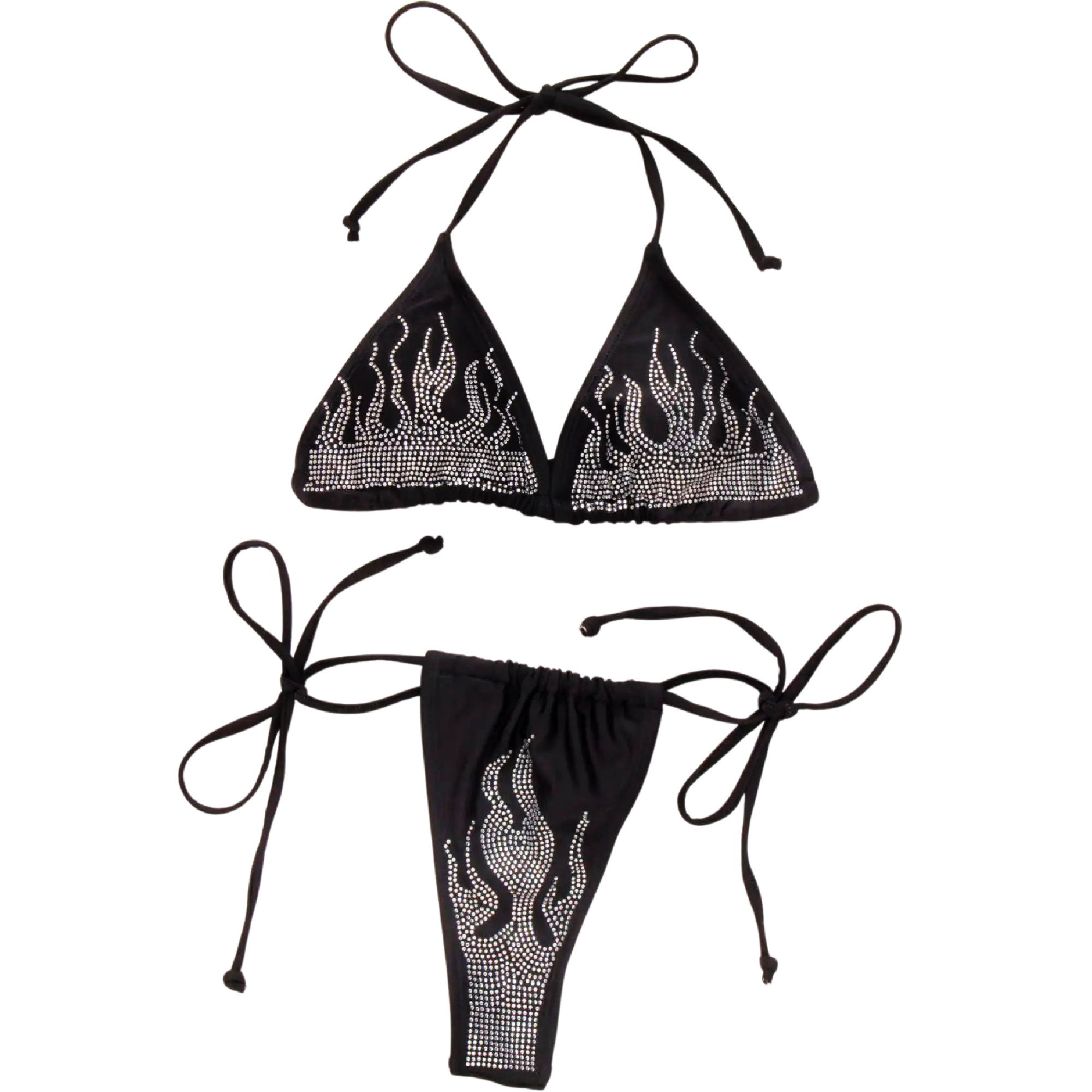 Black Flame Rhinestone Bikini Set