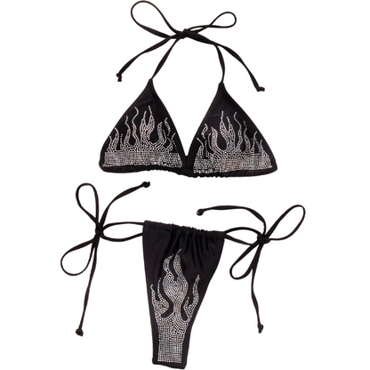 Ensemble de bikini à strass flamme noire